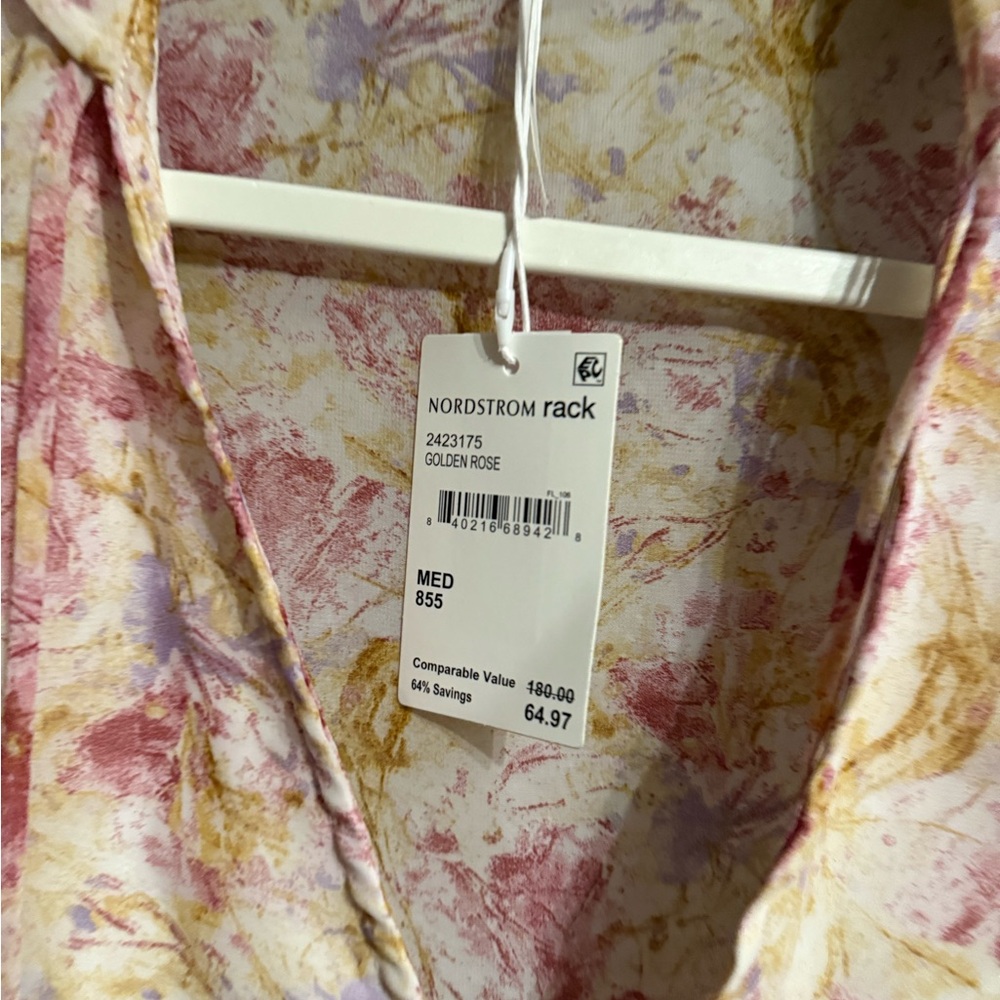Golden Rose V-Neck Ruffle Sheer Dress - Picture 2 of 8